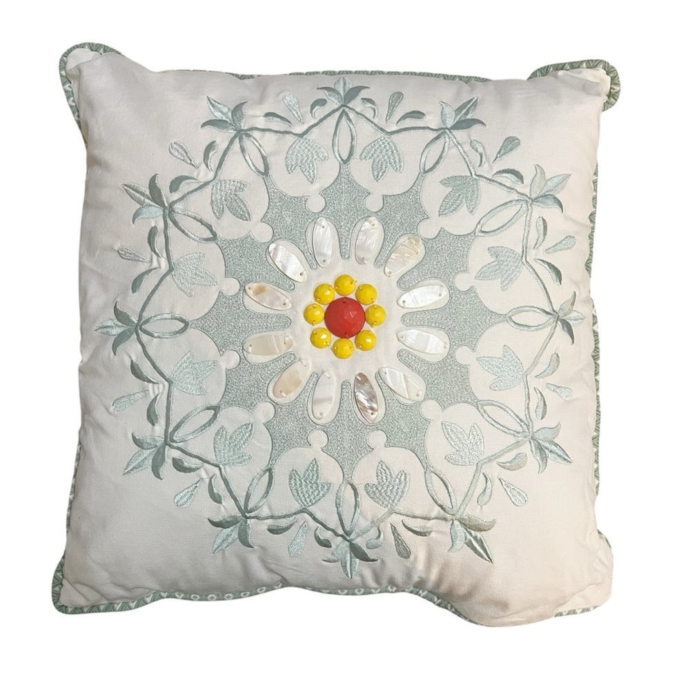 Echo Jaipur Sardinia Cotton Square Embroidered Mother of Pearl Decorative Pillow
